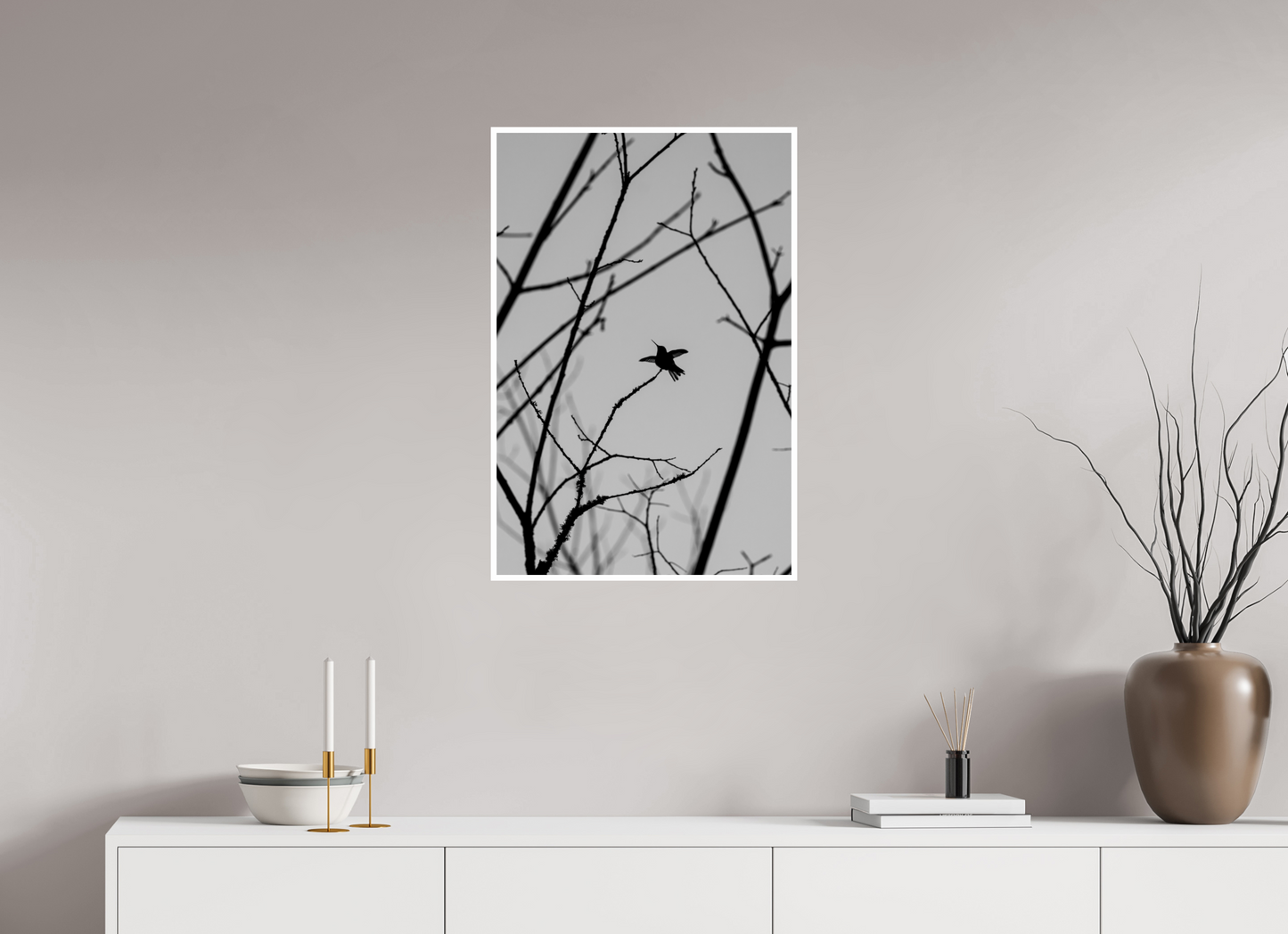 20 x 30″, Fancy Paper Framed Hummingbird